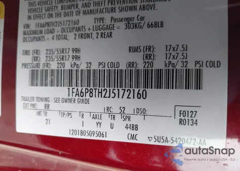 2018 Ford Mustang Ecoboost z USA, uszkodzony, nr VIN 1FA6P8TH2J5172160